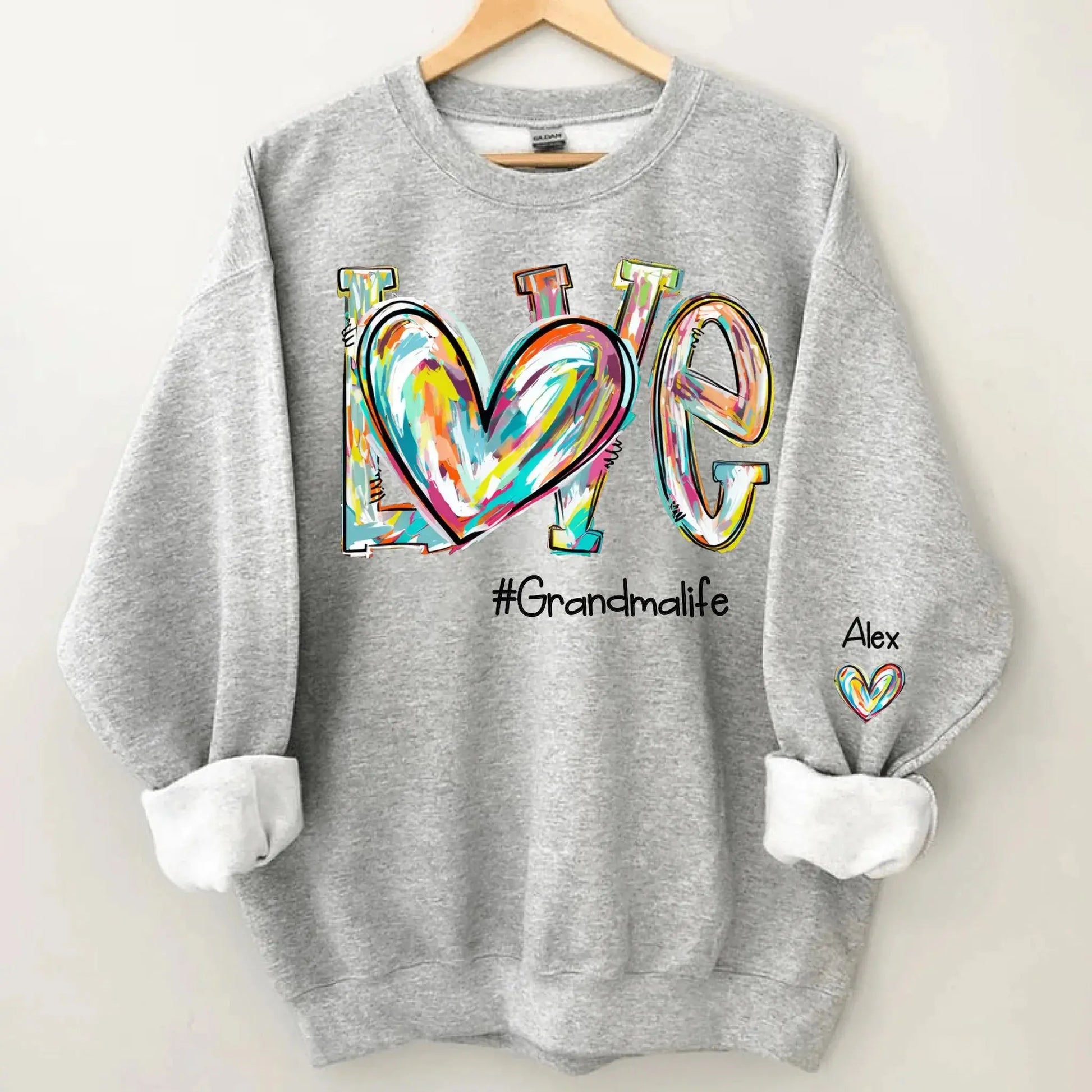 Love Grandma Life Heart Personalized Sweatshirt – Custom Sleeve Printed Gift for Grandma, Nana & Grandparents  Ezcustomize