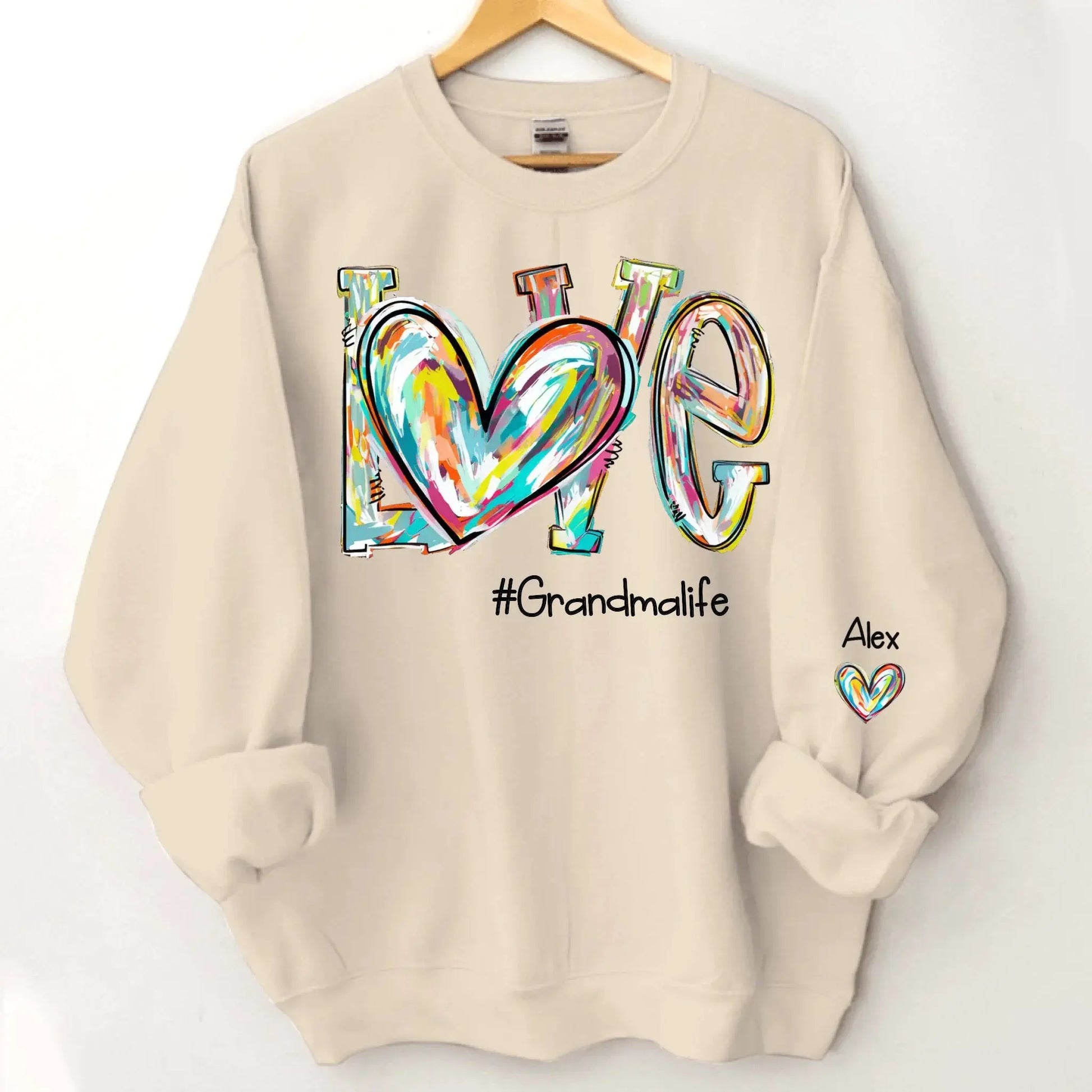 Love Grandma Life Heart Personalized Sweatshirt – Custom Sleeve Printed Gift for Grandma, Nana & Grandparents  Ezcustomize