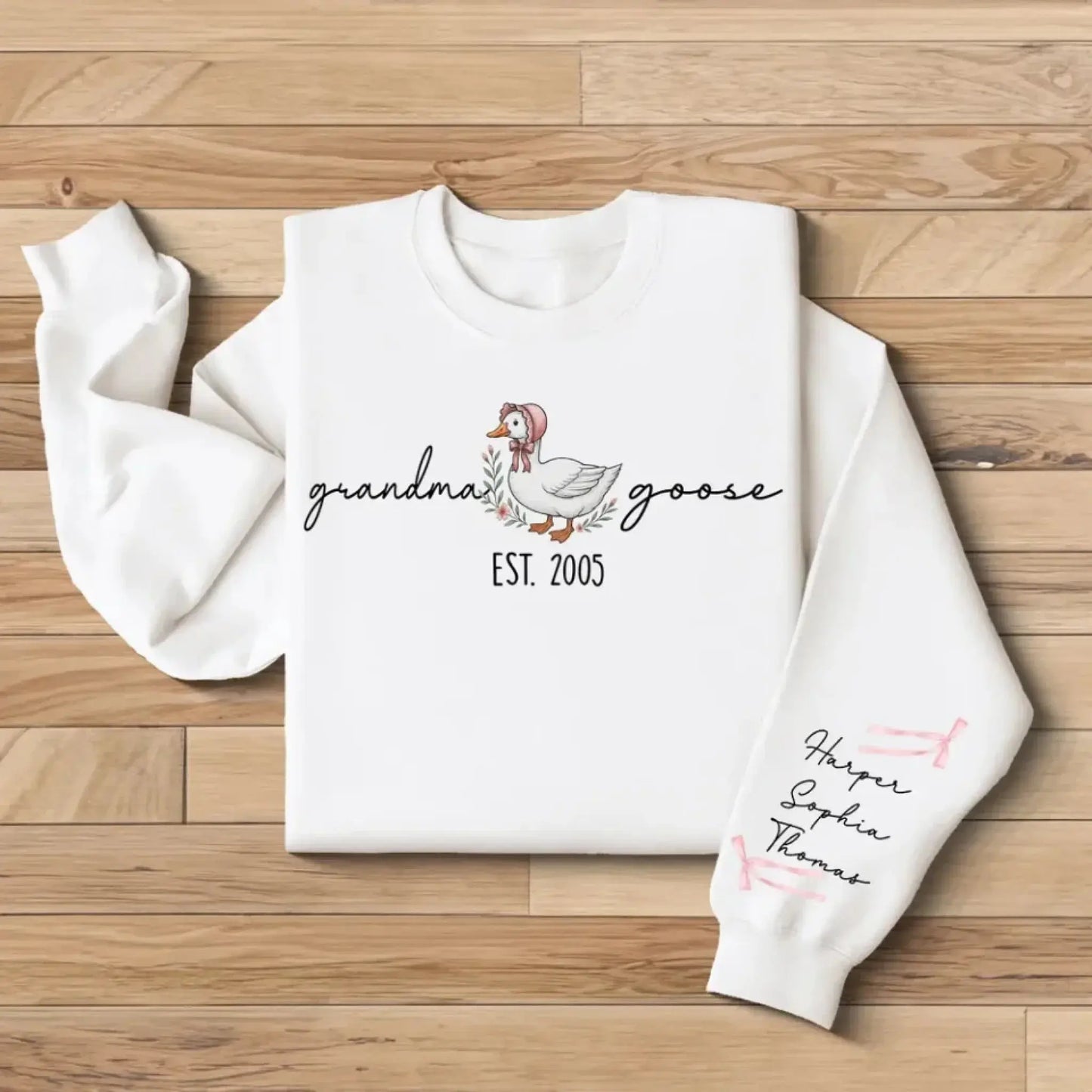 Mama Goose Est. Sweatshirt – Personalized Sleeve Printed Pullover – Custom Gift for Mom or Grandma  Ezcustomize
