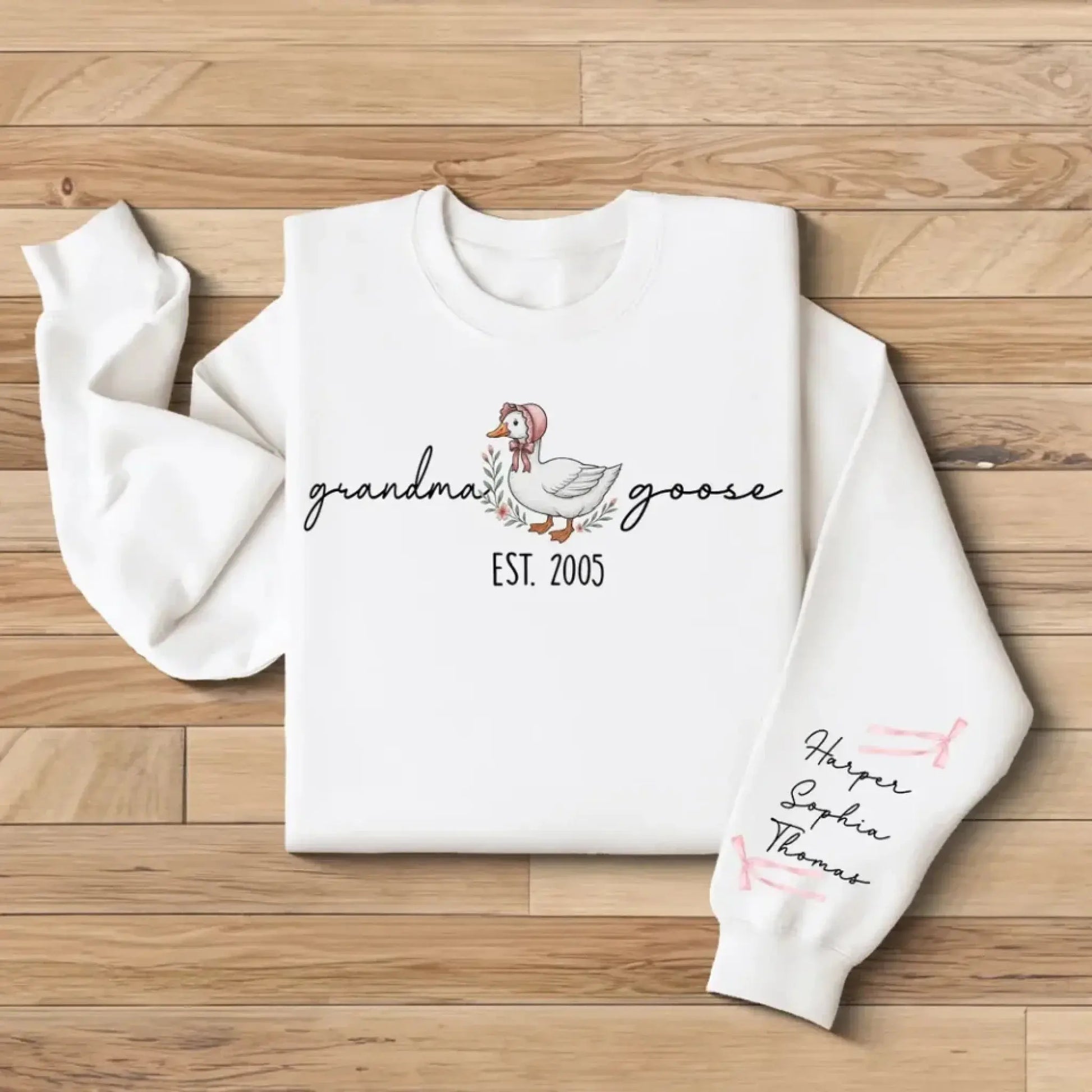 Mama Goose Est. Sweatshirt – Personalized Sleeve Printed Pullover – Custom Gift for Mom or Grandma  Ezcustomize