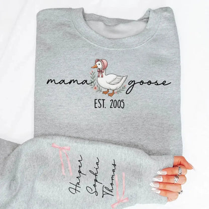 Mama Goose Est. Sweatshirt – Personalized Sleeve Printed Pullover – Custom Gift for Mom or Grandma  Ezcustomize