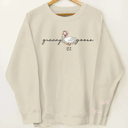 Mama Goose Est. Sweatshirt – Personalized Sleeve Printed Pullover – Custom Gift for Mom or Grandma  Ezcustomize