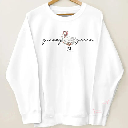 Mama Goose Est. Sweatshirt – Personalized Sleeve Printed Pullover – Custom Gift for Mom or Grandma  Ezcustomize