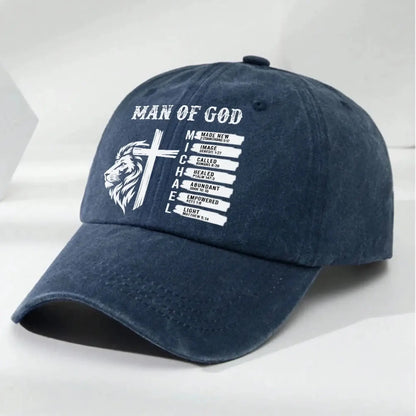 Man Of God - Personalized Custom Vintage Washed Denim Cap Hat – Meaningful Christian Birthday & Faith Gift for Men  Ezcustomize