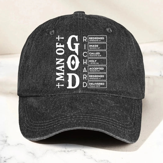 Man Of God – Personalized Distressed Denim Cap Hat – Meaningful Christian Birthday, Father’s Day & Faith Gift for Men  Ezcustomize