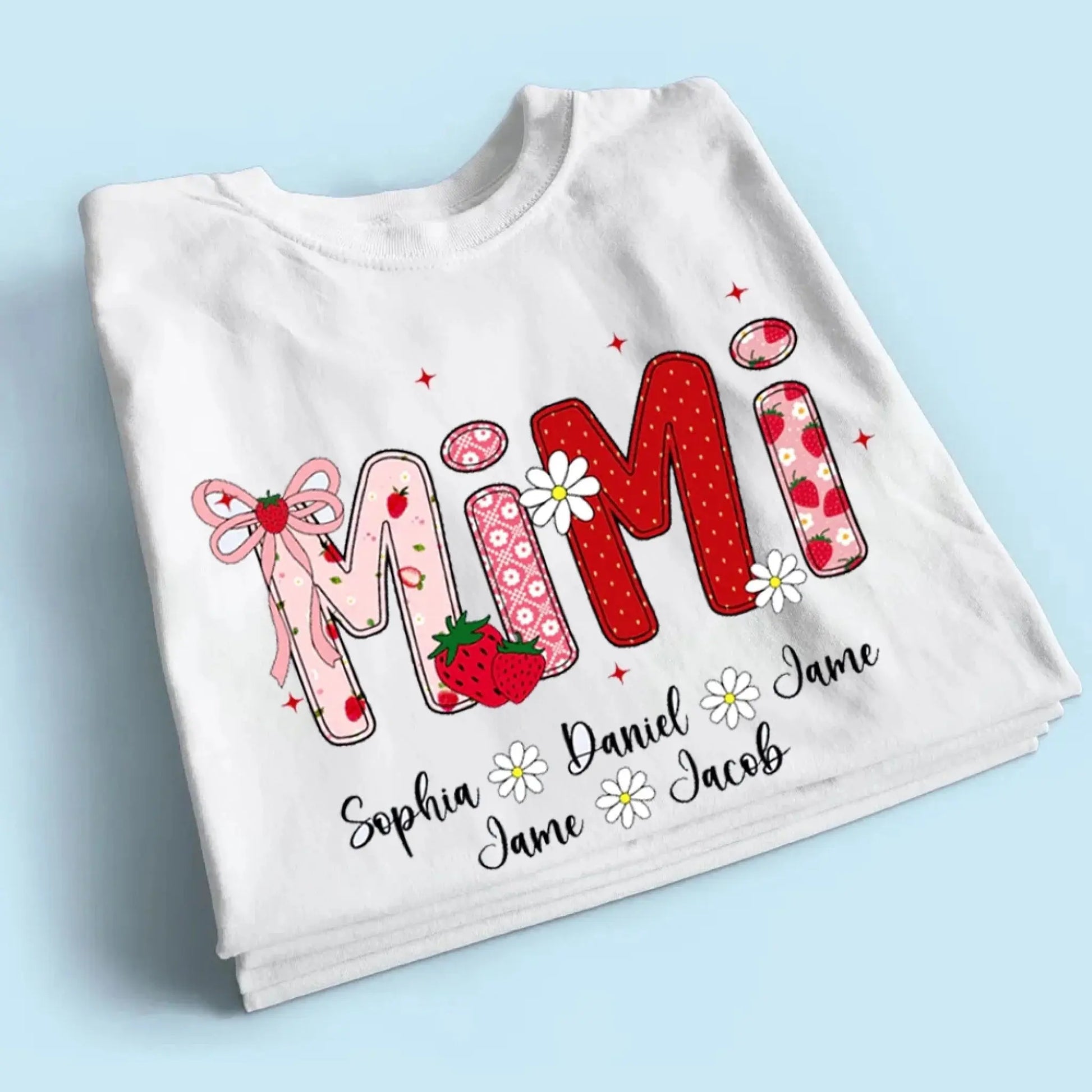 Mimi Strawberry Shirt with Grandkids’ Names – Custom Summer T-Shirt for Grandma, Personalized Gift for Nana, Gigi, Mom  Ezcustomize