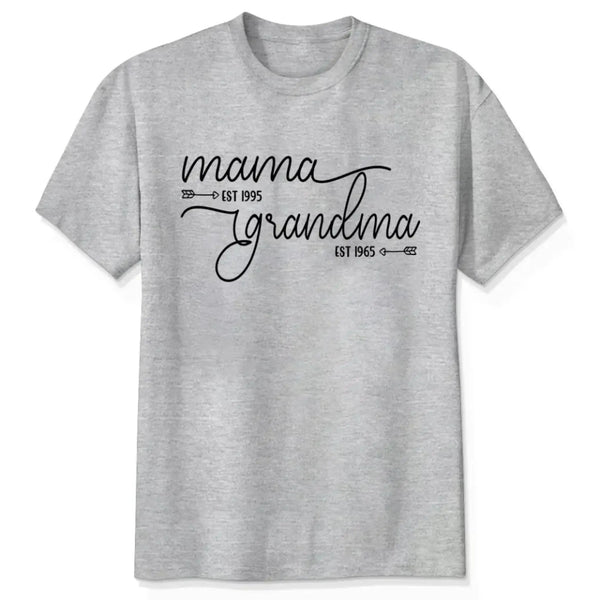 Mom Est & Grandma Est Shirt – Personalized T-Shirt with Custom Year – Mother’s Day Gift for Mom or Grandma