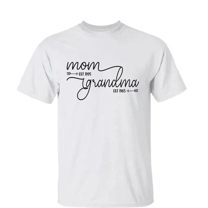 Mom Est & Grandma Est Shirt – Personalized T-Shirt with Custom Year – Mother’s Day Gift for Mom or Grandma  Ezcustomize