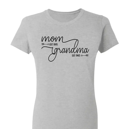 Mom Est & Grandma Est Shirt – Personalized T-Shirt with Custom Year – Mother’s Day Gift for Mom or Grandma  Ezcustomize