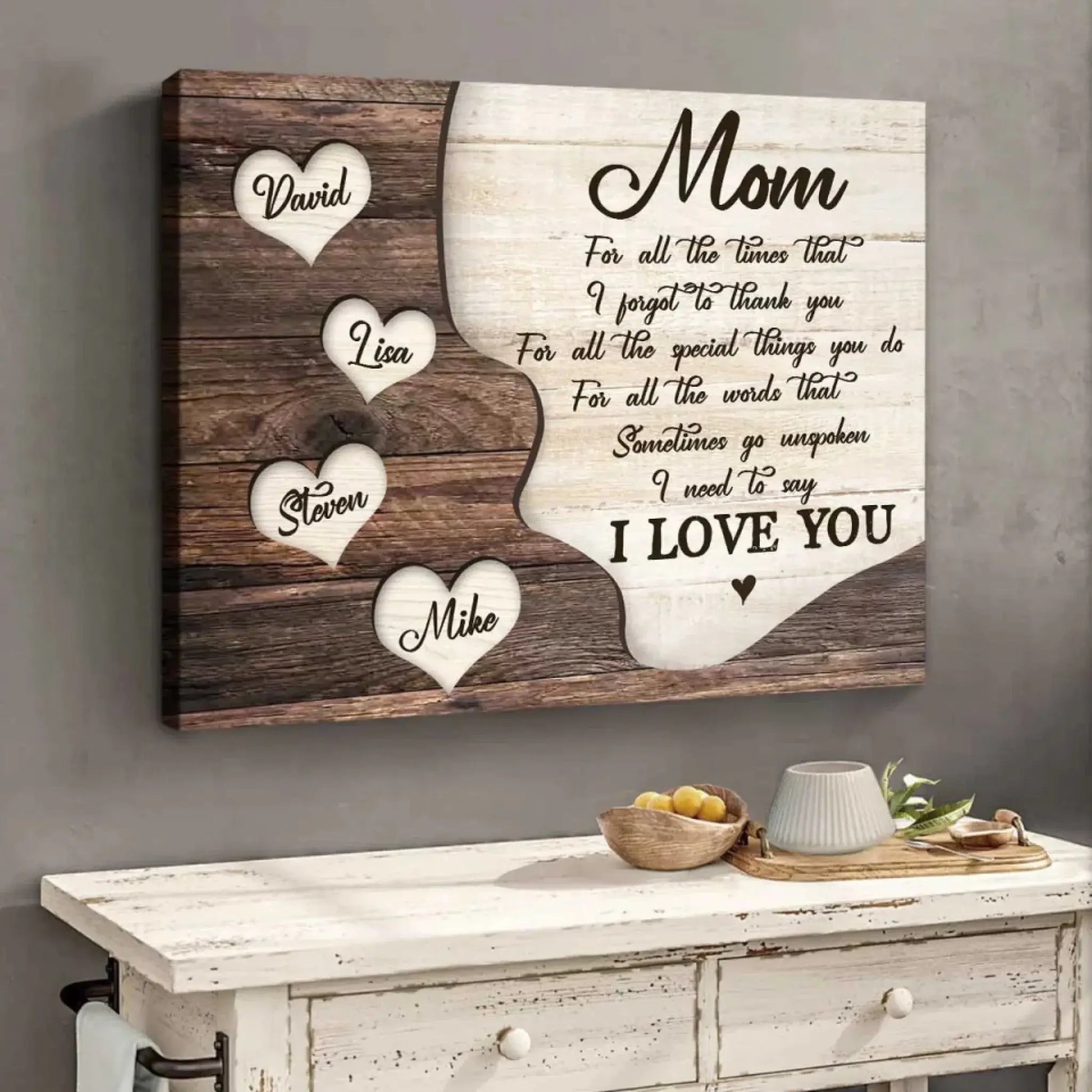 Mom Sign with Heart Names – Personalized Poster/Canvas – Mother’s Day Gift from Kids to Show Love & Appreciation  Ezcustomize