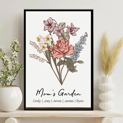 Mom’s Garden Personalized Wall Art – Custom Flower Names Poster or Canvas Gift from Kids, Mother’s Day Floral Artwork for Mom  Ezcustomize