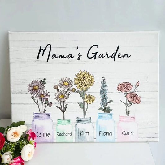 Mom’s/Grandma’s Garden Birth Flower Art – Personalized Horizontal Poster/Canvas – Custom Wall Art Gift with Kids’ or Grandkids’ Birth Months  Ezcustomize