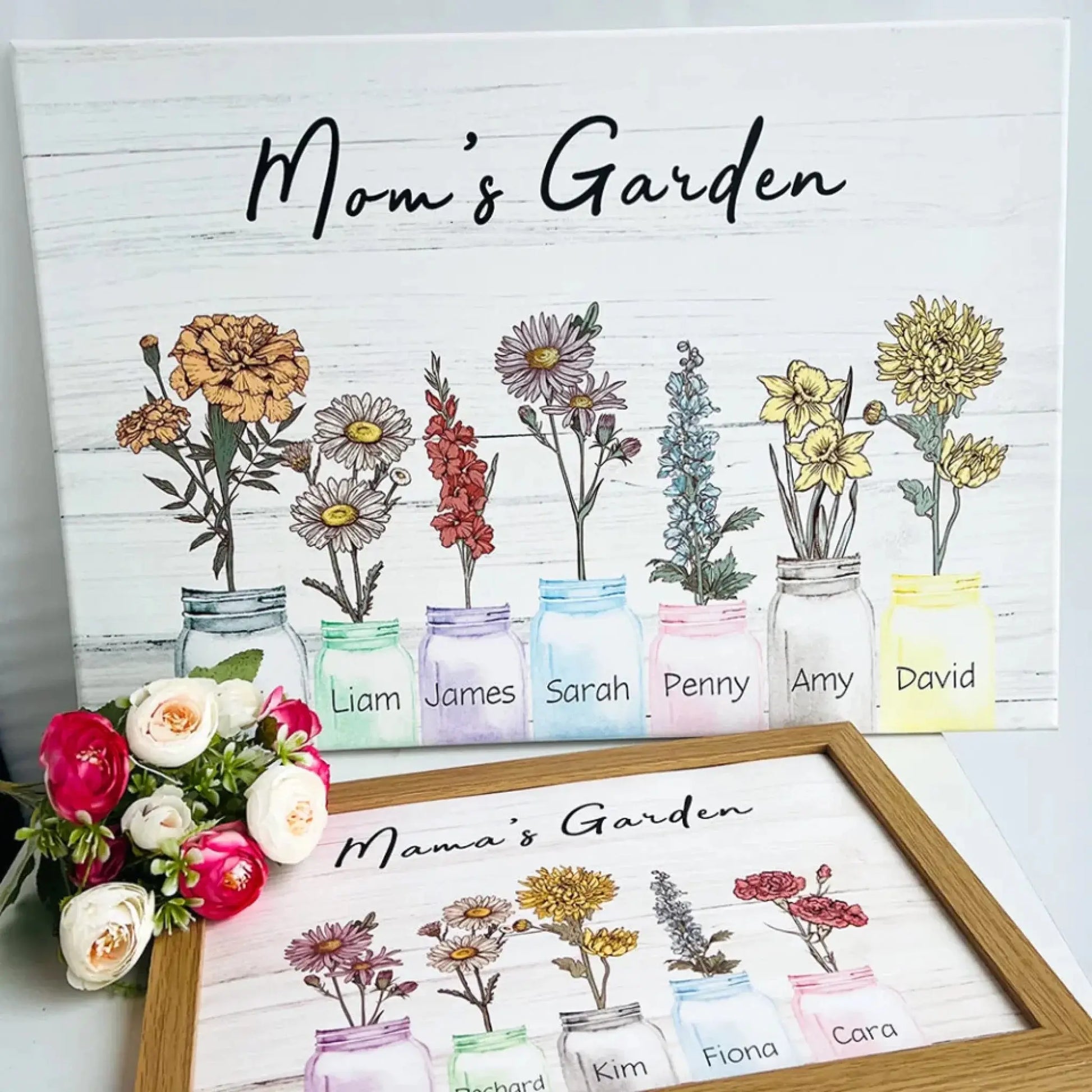 Mom’s/Grandma’s Garden Birth Flower Art – Personalized Horizontal Poster/Canvas – Custom Wall Art Gift with Kids’ or Grandkids’ Birth Months  Ezcustomize