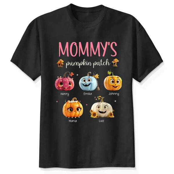 Mommy’s Pumpkin Patch Shirt – Personalized Fall T-Shirt with Kids’ Names – Cute Autumn Gift for Mom, Grandma, Mimi, or Nana