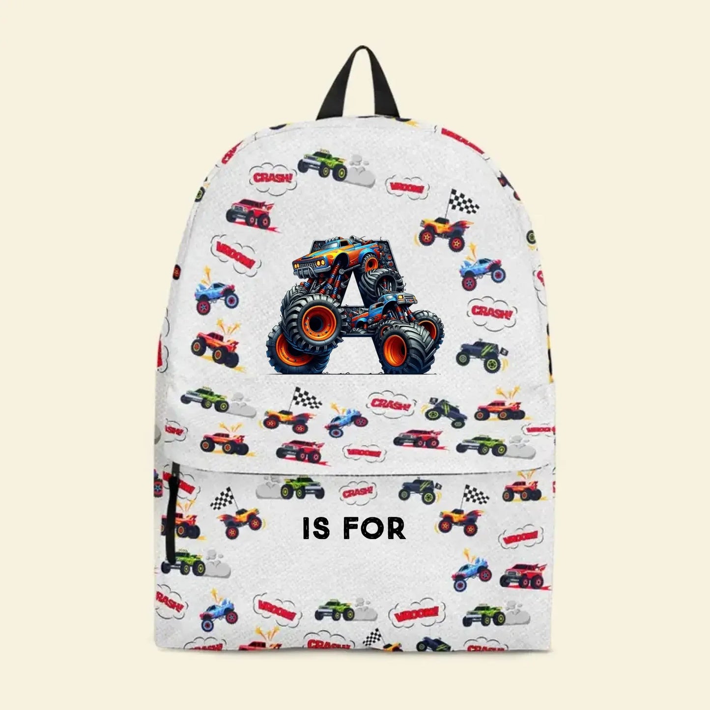Monster Truck Unicorn Astronaut Alphabet Initial Is For Name - Personalized Backpack/Water Bottle - Gift for Kids, Boys, Girls, Toddlers, Students