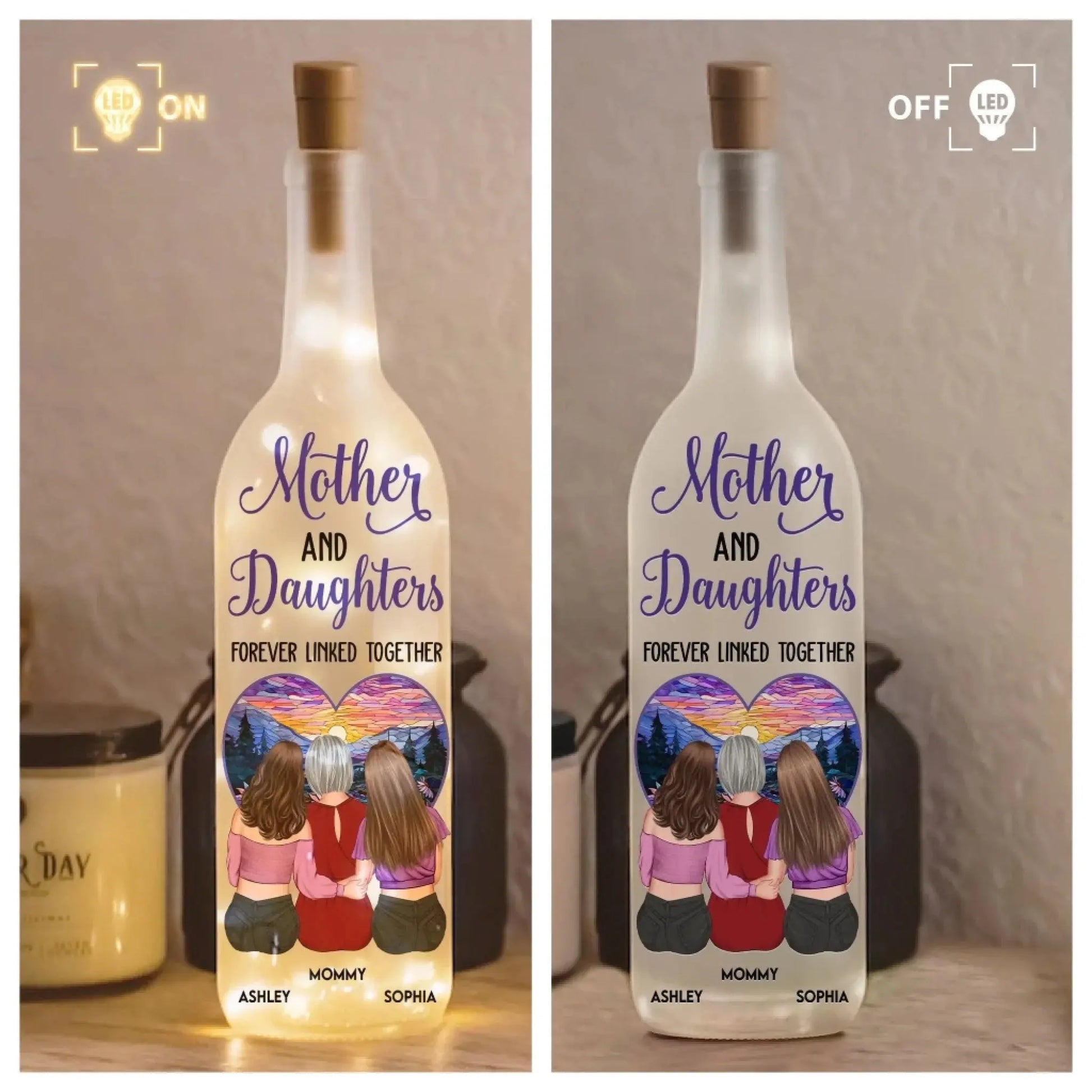 Mother And Children Forever Linked Together - Personalized Bottle Light with LED Fairy Lights - Gift for Mom, Mother, Daughter, Son, Children  Ezcustomize