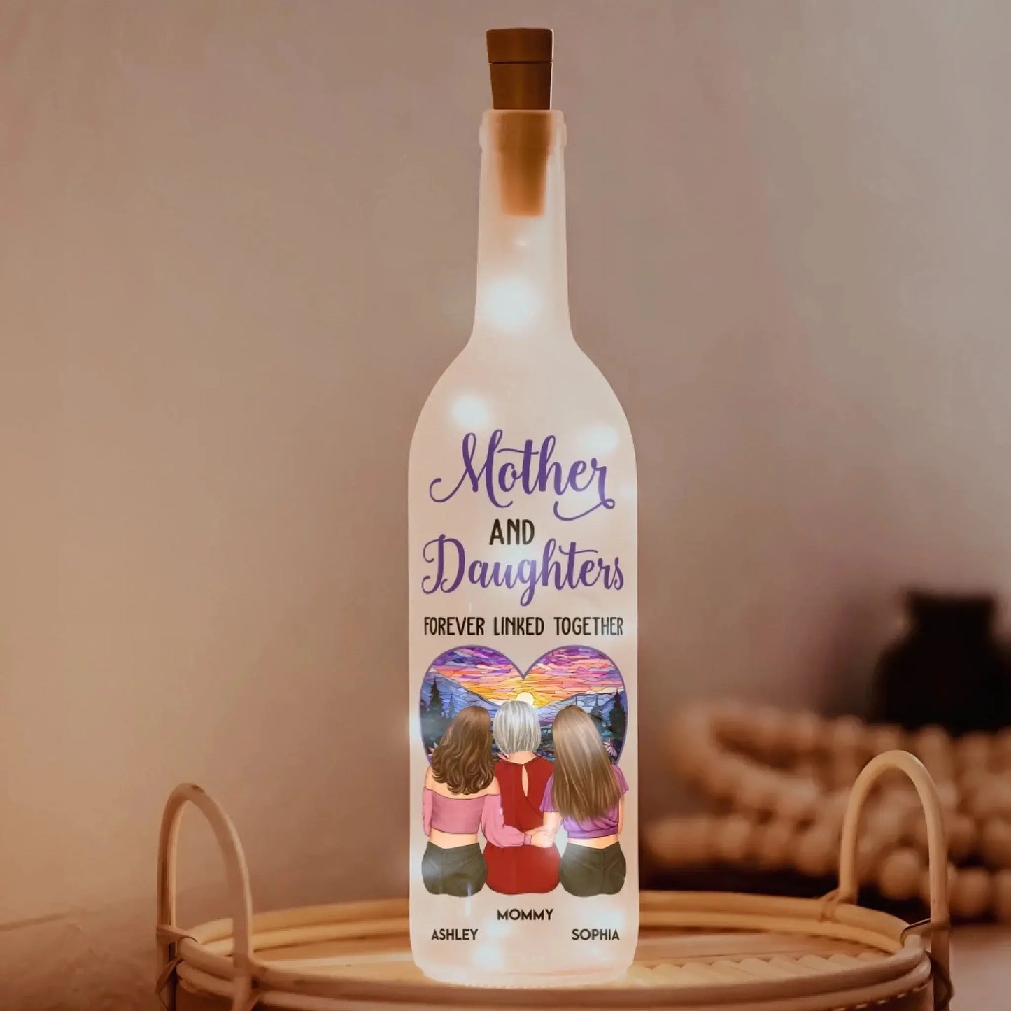 Mother And Children Forever Linked Together - Personalized Bottle Light with LED Fairy Lights - Gift for Mom, Mother, Daughter, Son, Children  Ezcustomize
