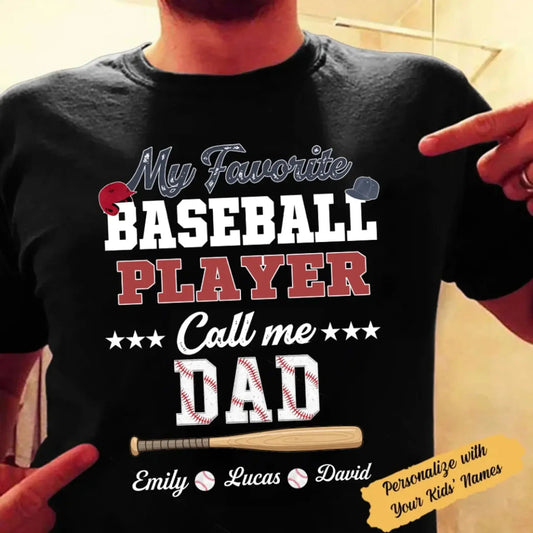 My Favorite Baseball Player Calls Me Papa – Personalized Grandpa Shirt – Custom Father’s Day Gift with Grandkids’ Names  Ezcustomize