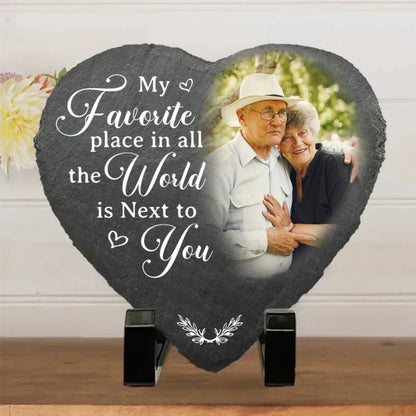 My Favorite Place In All The World Is Next To You - Personalized Heart Stone - Gift for Husband, Wife, Girlfriend, Boyfriend, Partner