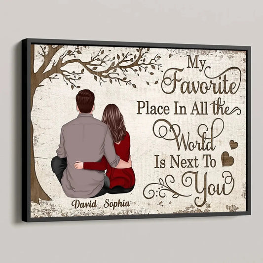 My Favorite Place Is Next To You – Personalized Couple Canvas Wall Art with Custom Names & Back View Illustration  Ezcustomize