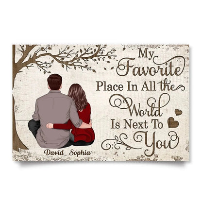 My Favorite Place Is Next To You – Personalized Couple Canvas Wall Art with Custom Names & Back View Illustration  Ezcustomize