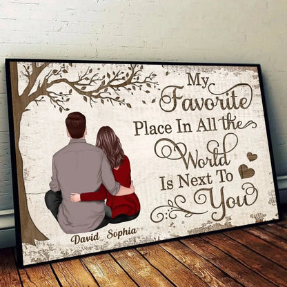 My Favorite Place Is Next To You – Personalized Couple Canvas Wall Art with Custom Names & Back View Illustration  Ezcustomize