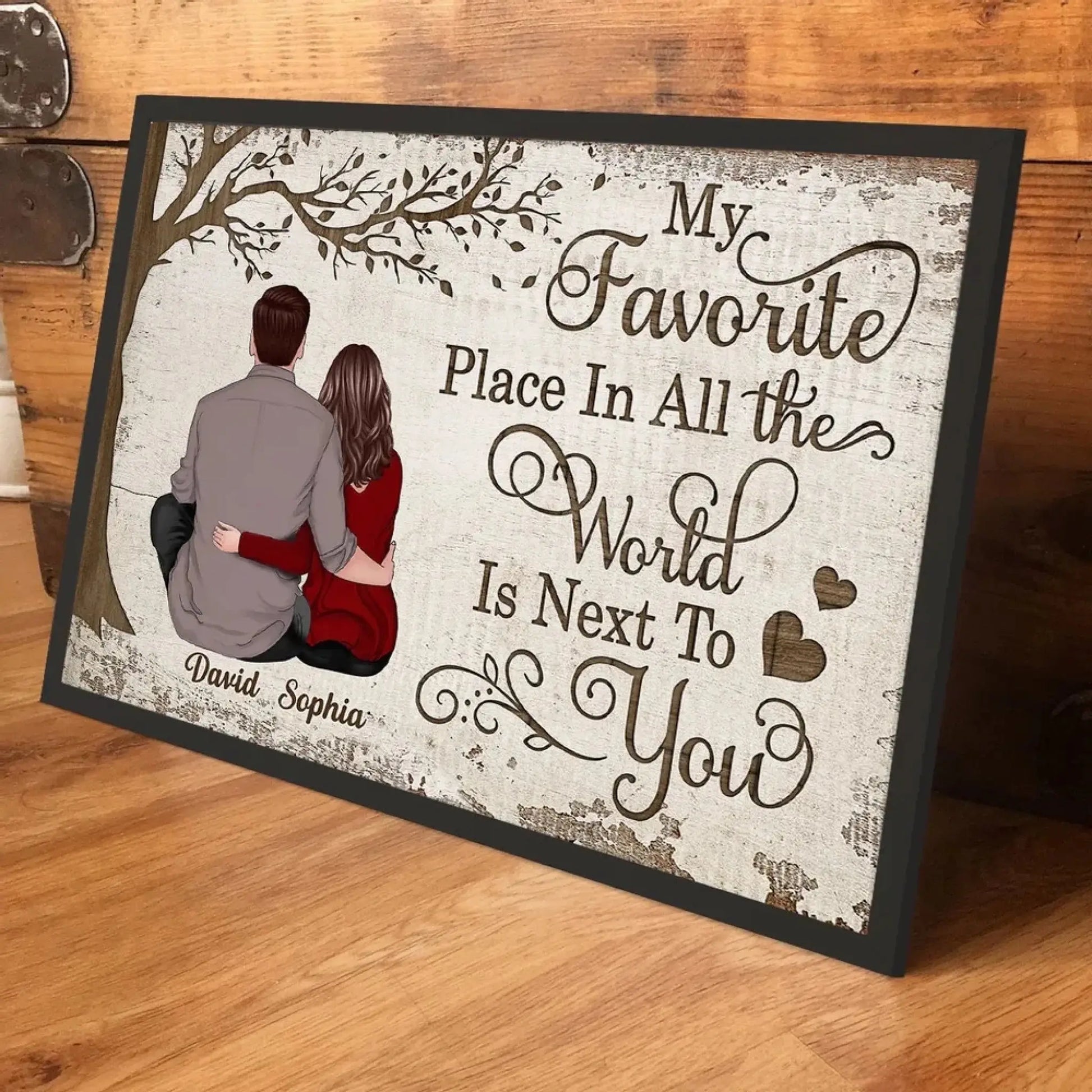 My Favorite Place Is Next To You – Personalized Couple Canvas Wall Art with Custom Names & Back View Illustration  Ezcustomize
