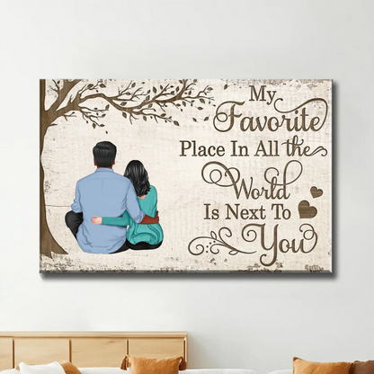 My Favorite Place Is Next To You – Personalized Couple Canvas Wall Art with Custom Names & Back View Illustration  Ezcustomize