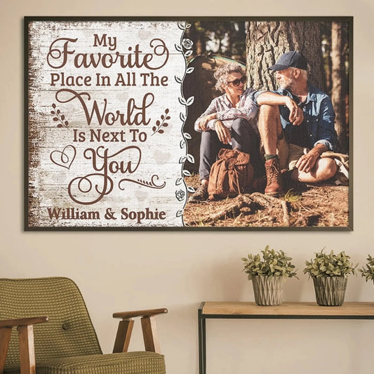 My Favorite Place Is Next To You – Personalized Photo Poster/Canvas with Names – Rustic Couple Wall Art Gift for Anniversary or Wedding  Ezcustomize