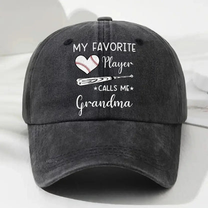 My Favorite Player Calls Me Grandma Hat – Personalized Baseball Vintage Washed Denim Cap for Grandma, Mom, Nana  Ezcustomize