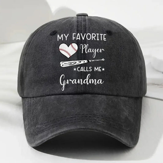 My Favorite Player Calls Me Grandma Hat – Personalized Baseball Vintage Washed Denim Cap for Grandma, Mom, Nana  Ezcustomize