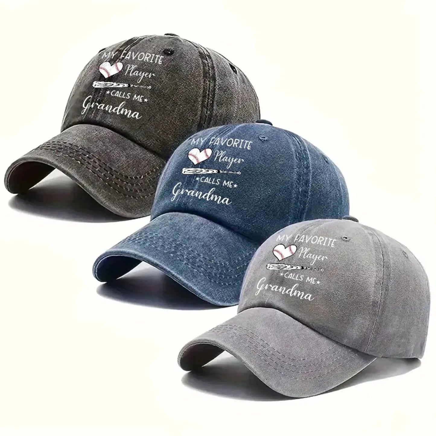 My Favorite Player Calls Me Grandma Hat – Personalized Baseball Vintage Washed Denim Cap for Grandma, Mom, Nana  Ezcustomize