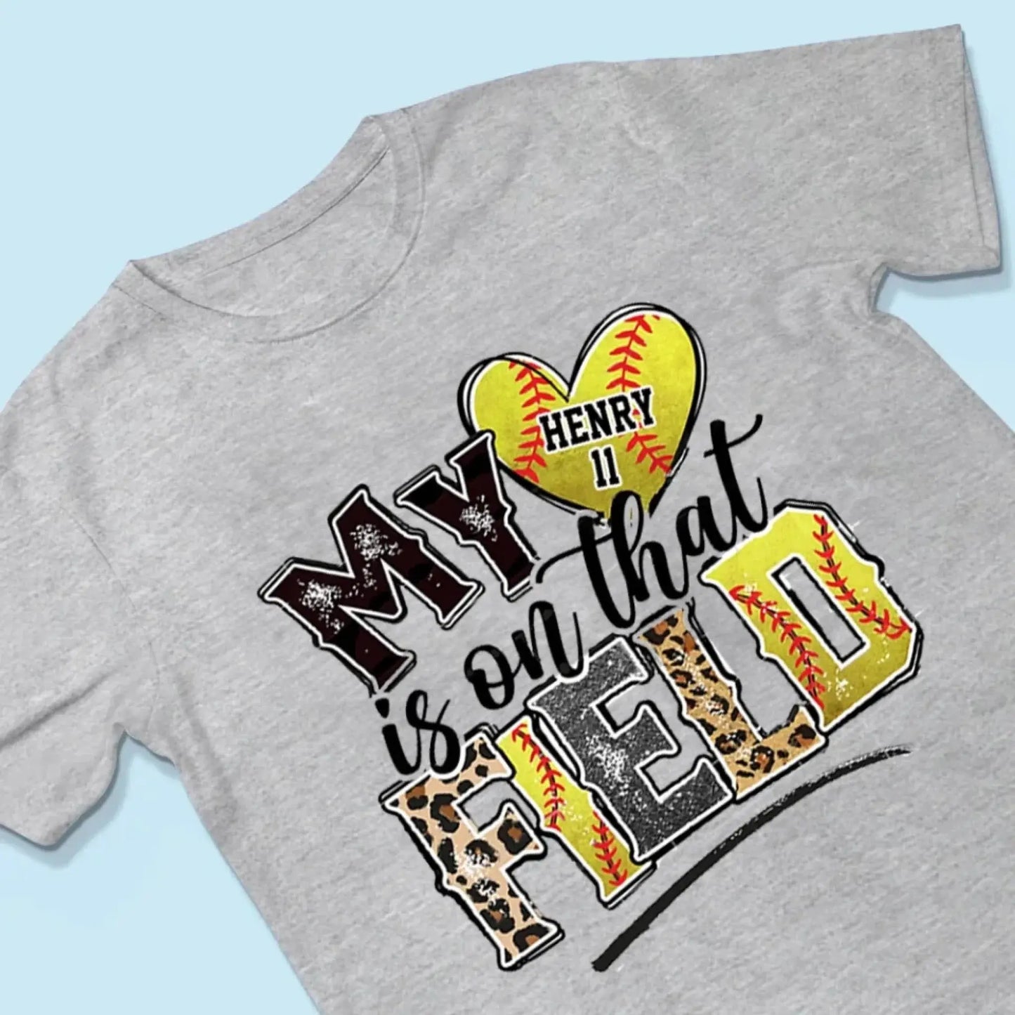 My Heart Is on That Field – Personalized T-Shirt – Custom Gift for Sport Mom or Grandma with Kids’ Names or Jersey Numbers  Ezcustomize