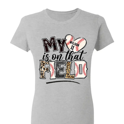 My Heart Is on That Field – Personalized T-Shirt – Custom Gift for Sport Mom or Grandma with Kids’ Names or Jersey Numbers  Ezcustomize