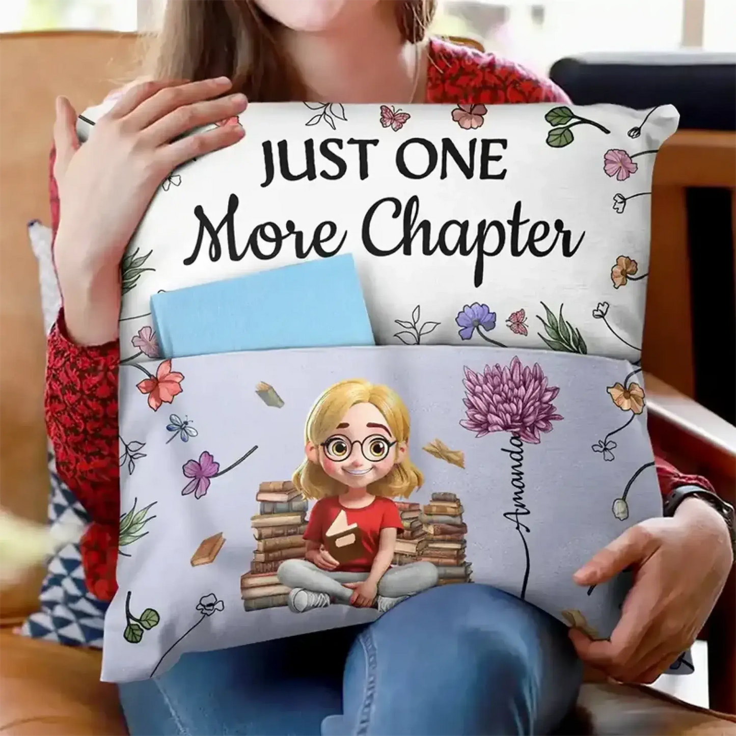 My Reading Pillow Girl with Birth Month Flower – Personalized Pocket Pillow – Thoughtful Birthday & Christmas Gift for Book Lovers and Readers  Ezcustomize