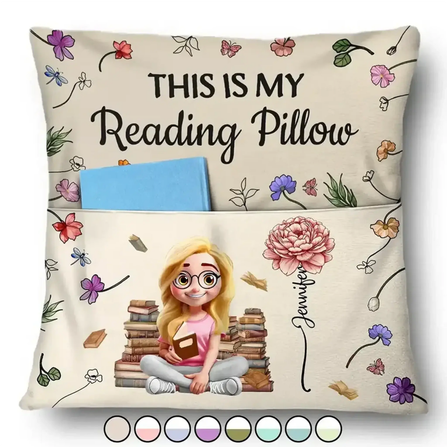 My Reading Pillow Girl with Birth Month Flower – Personalized Pocket Pillow – Thoughtful Birthday & Christmas Gift for Book Lovers and Readers  Ezcustomize