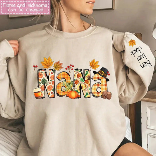Nana Grandma Bundle – Fall Season Thanksgiving Alphabet Doodle Sweatshirt – Personalized Cozy Gift from Grandkids to Grandma  Ezcustomize