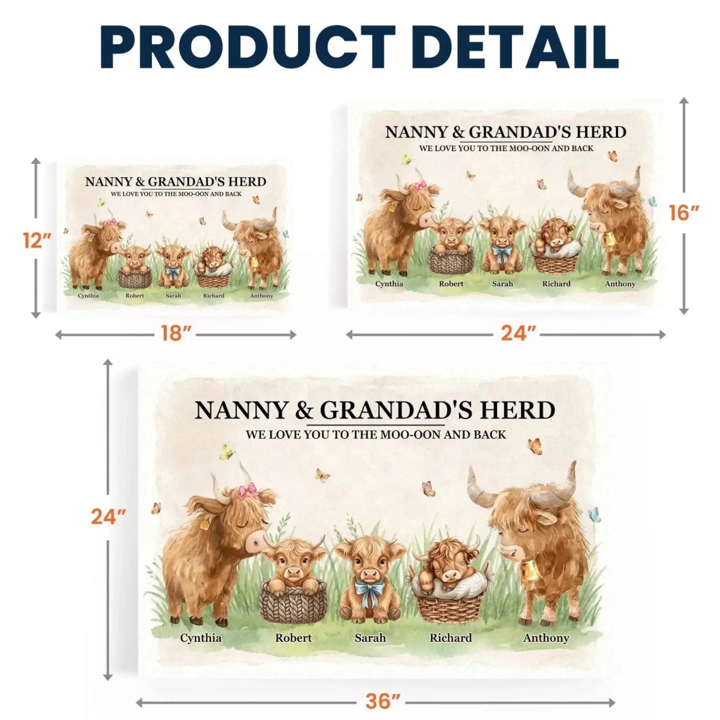 Nanny & Granddad's Herd Highland Cow We Love You To The Moo-Oon And Back - Personalized Poster/Canvas - Gift for Nanny, Grandad & Grandparents  Ezcustomize