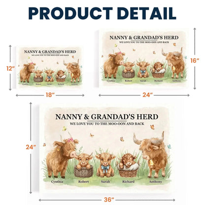 Nanny & Granddad's Herd Highland Cow We Love You To The Moo-Oon And Back - Personalized Poster/Canvas - Gift for Nanny, Grandad & Grandparents  Ezcustomize