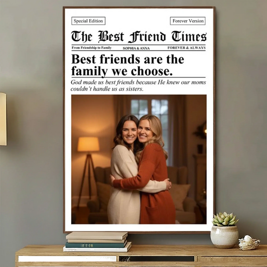 Newspaper The BFF Times Bestie Photo Upload – Personalized Photo Poster or Canvas Wall Art – Fun Birthday & Friendship Gift for Best Friends  Ezcustomize