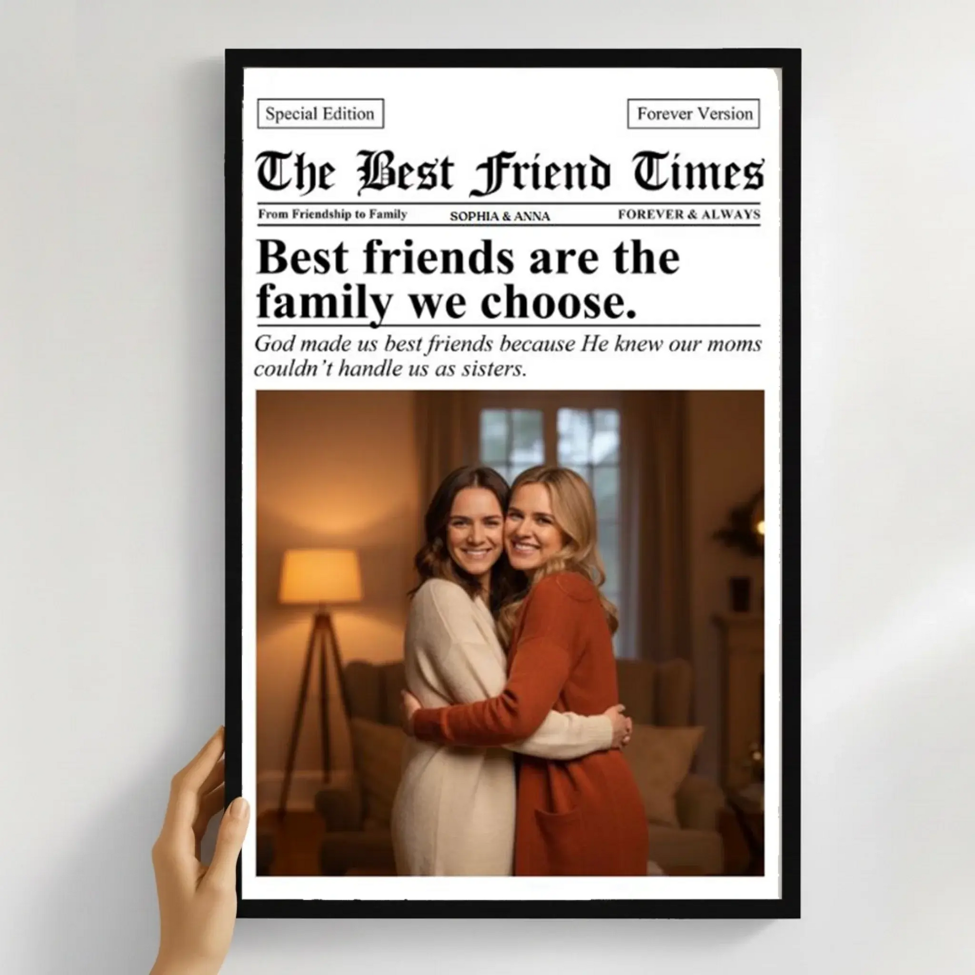 Newspaper The BFF Times Bestie Photo Upload – Personalized Photo Poster or Canvas Wall Art – Fun Birthday & Friendship Gift for Best Friends  Ezcustomize
