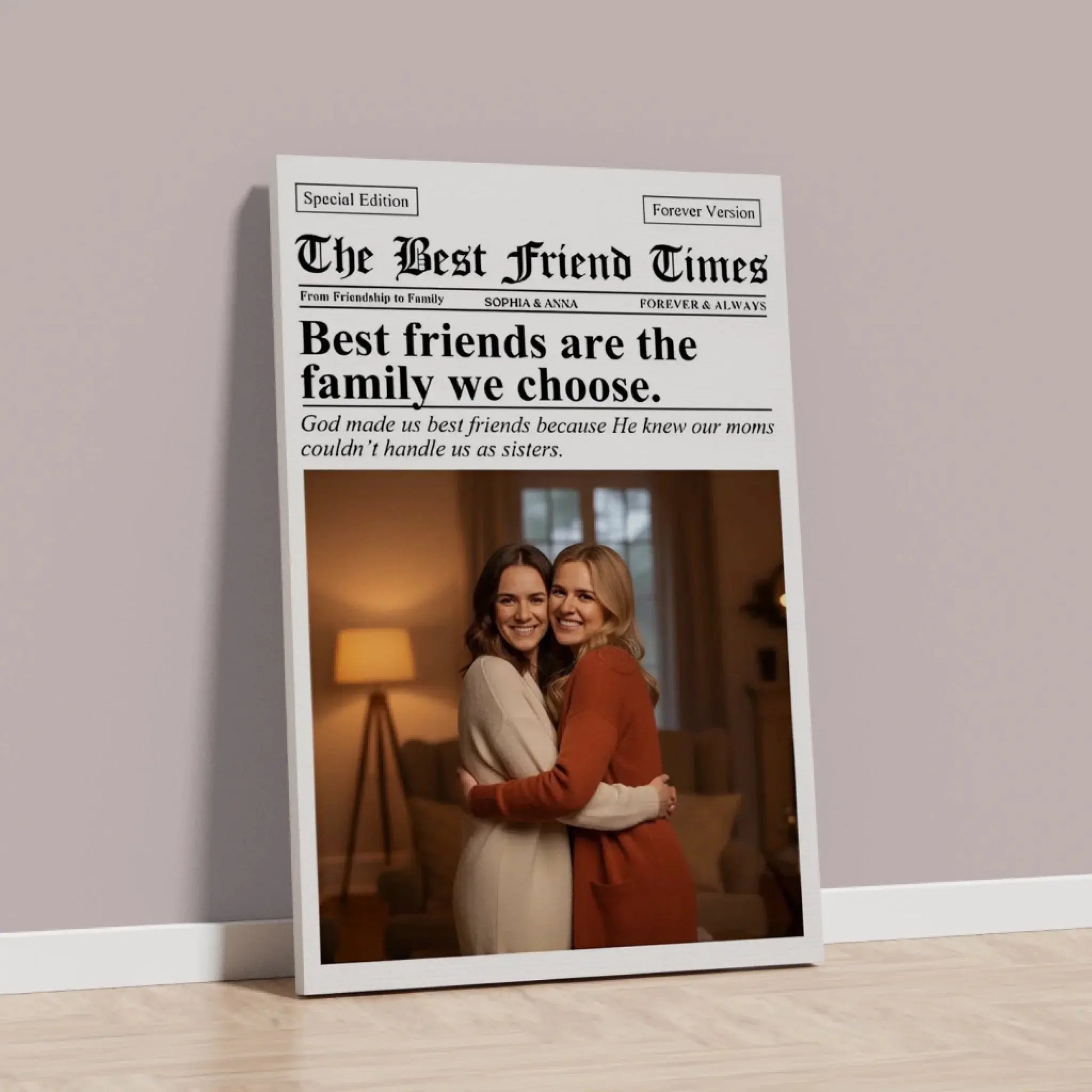 Newspaper The BFF Times Bestie Photo Upload – Personalized Photo Poster or Canvas Wall Art – Fun Birthday & Friendship Gift for Best Friends  Ezcustomize