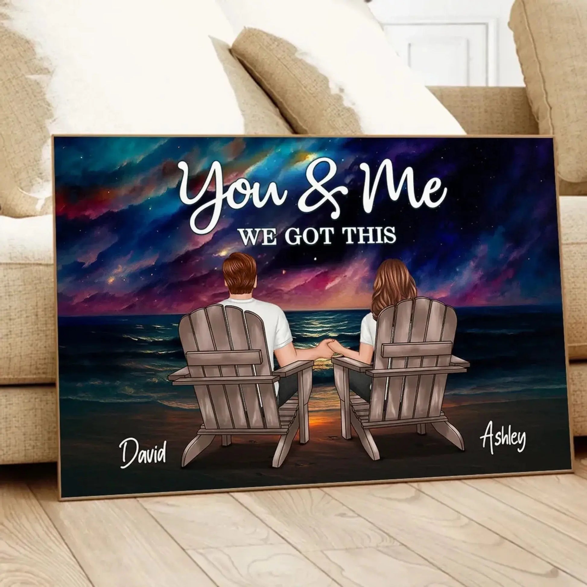 Night Beach Landscape Couple Back View – Personalized Poster – Romantic Custom Gift for Anniversary, Valentine’s Day or Just Because  Ezcustomize