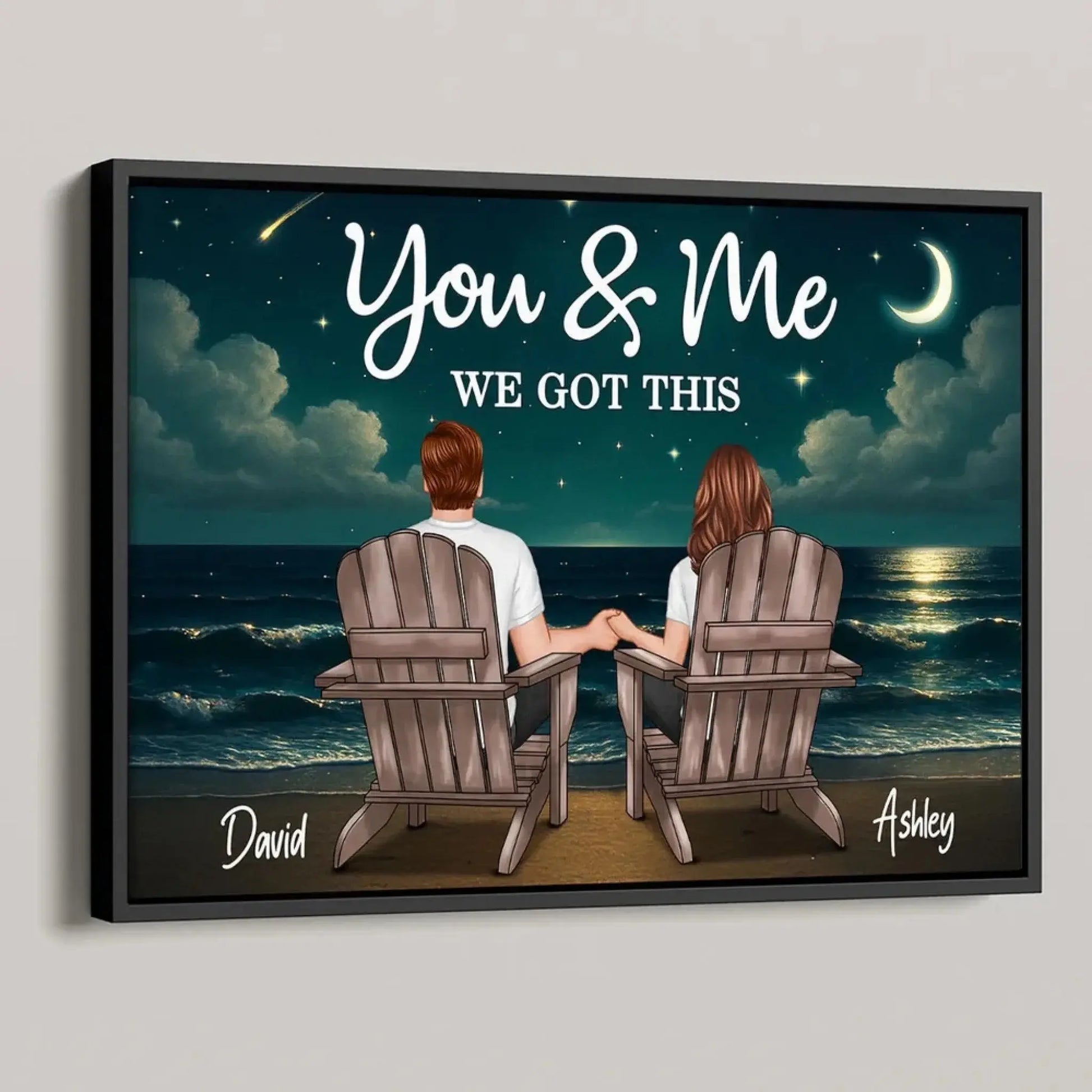 Night Beach Landscape Couple Back View – Personalized Poster – Romantic Custom Gift for Anniversary, Valentine’s Day or Just Because  Ezcustomize