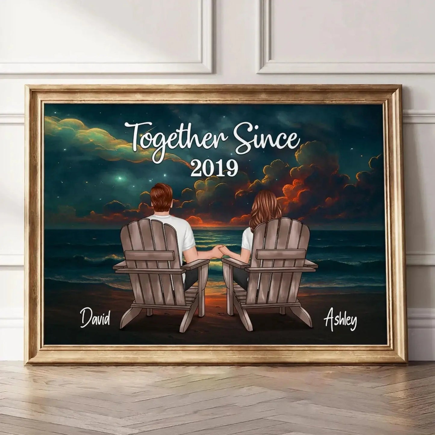 Night Beach Landscape Couple Back View – Personalized Poster – Romantic Custom Gift for Anniversary, Valentine’s Day or Just Because  Ezcustomize