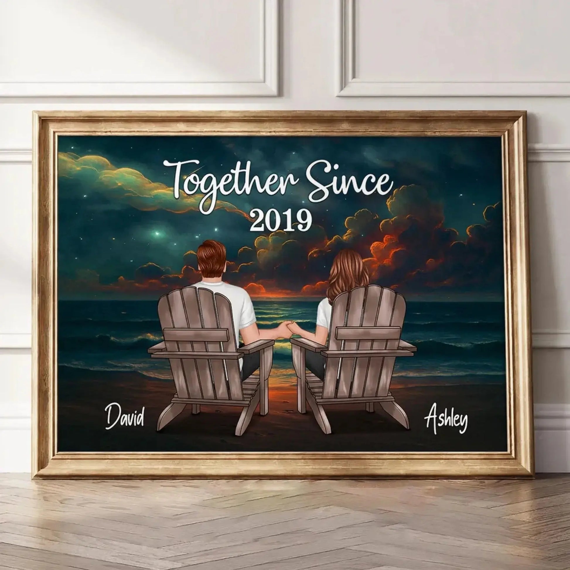 Night Beach Landscape Couple Back View – Personalized Poster – Romantic Custom Gift for Anniversary, Valentine’s Day or Just Because  Ezcustomize