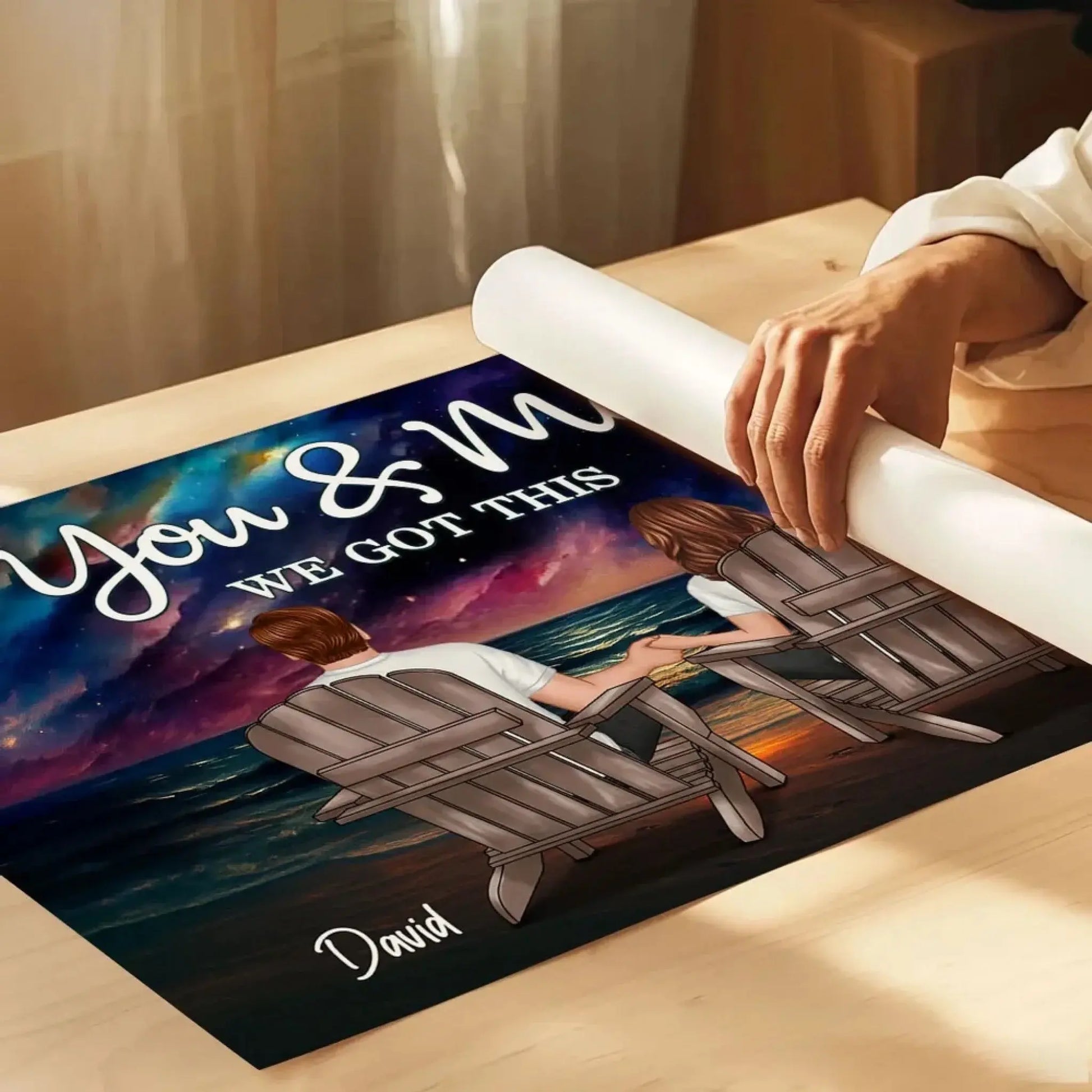 Night Beach Landscape Couple Back View – Personalized Poster – Romantic Custom Gift for Anniversary, Valentine’s Day or Just Because  Ezcustomize