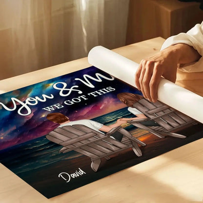 Night Beach Landscape Couple Back View – Personalized Poster – Romantic Custom Gift for Anniversary, Valentine’s Day or Just Because  Ezcustomize