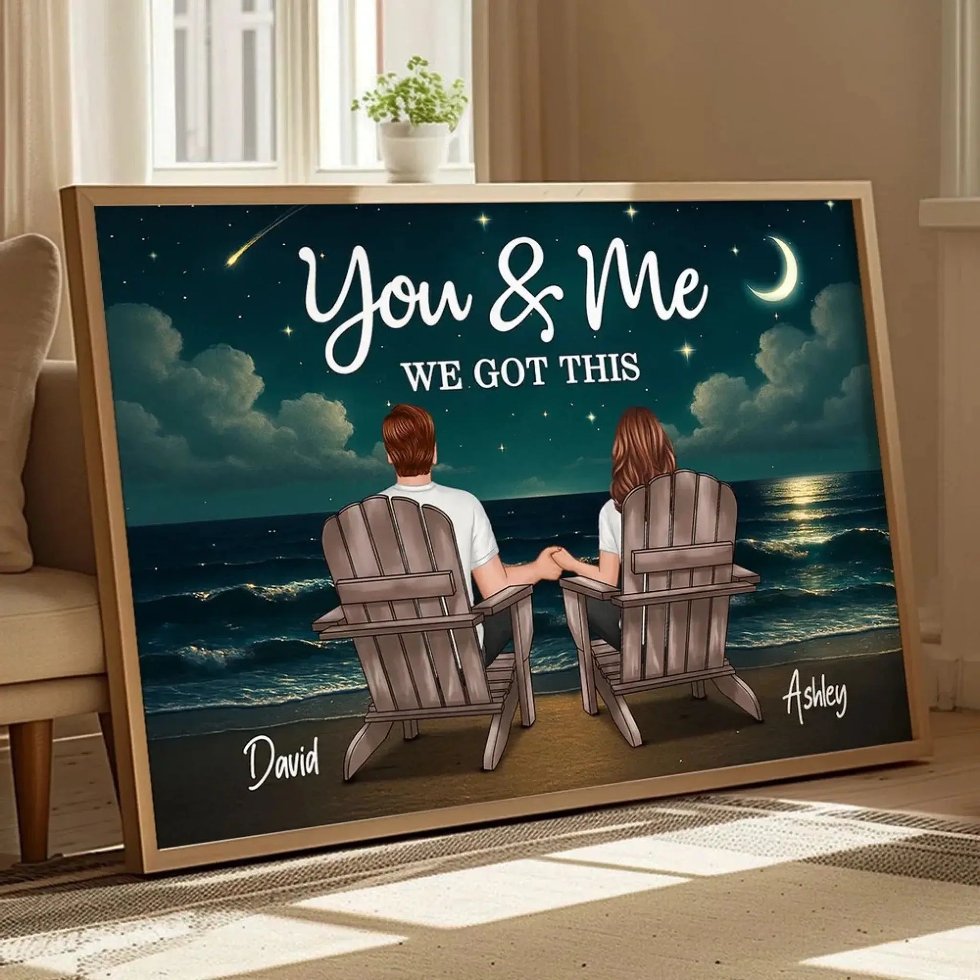 Night Beach Landscape Couple Back View – Personalized Poster – Romantic Custom Gift for Anniversary, Valentine’s Day or Just Because  Ezcustomize