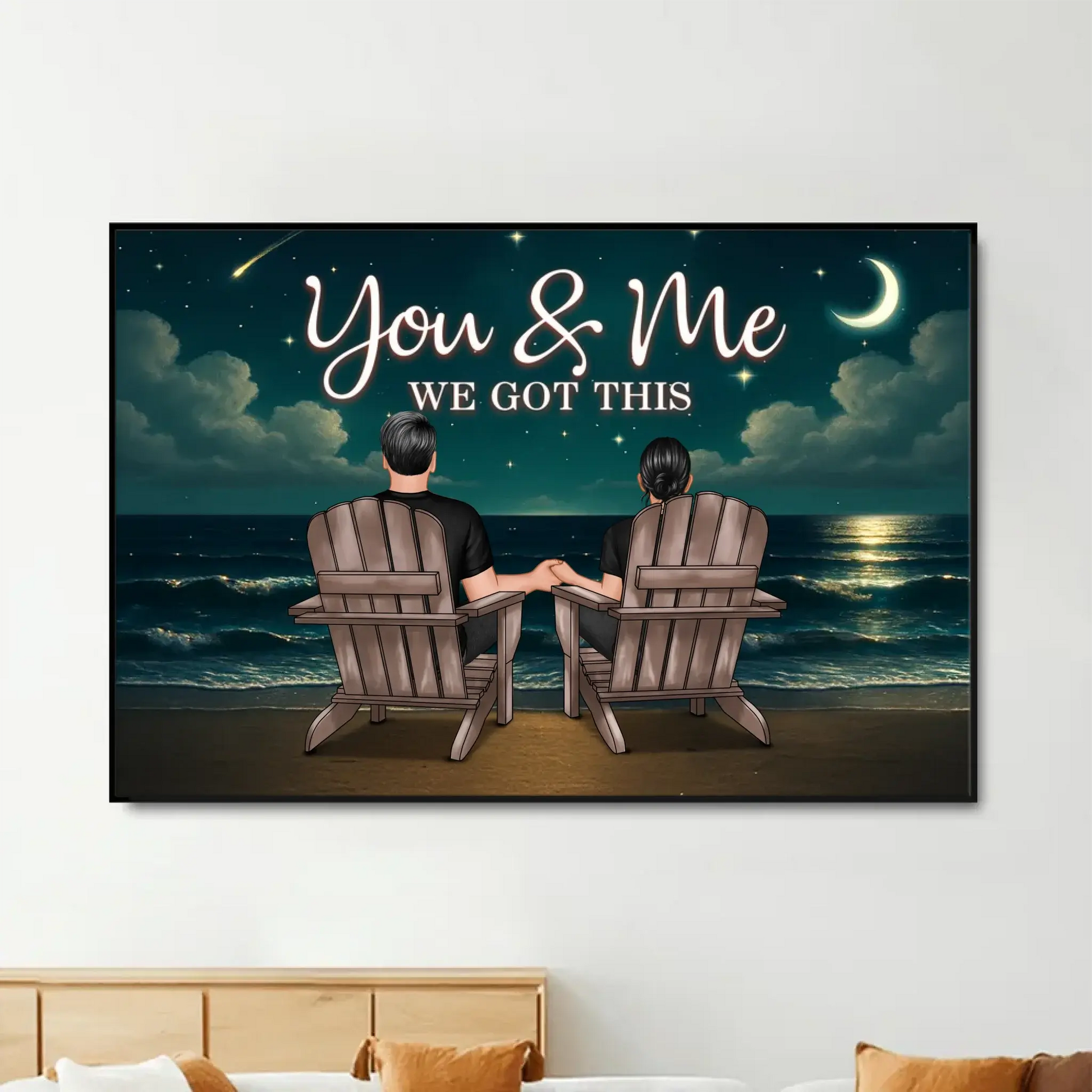 Night Beach Landscape Couple Back View – Personalized Poster – Romantic Custom Gift for Anniversary, Valentine’s Day or Just Because  Ezcustomize